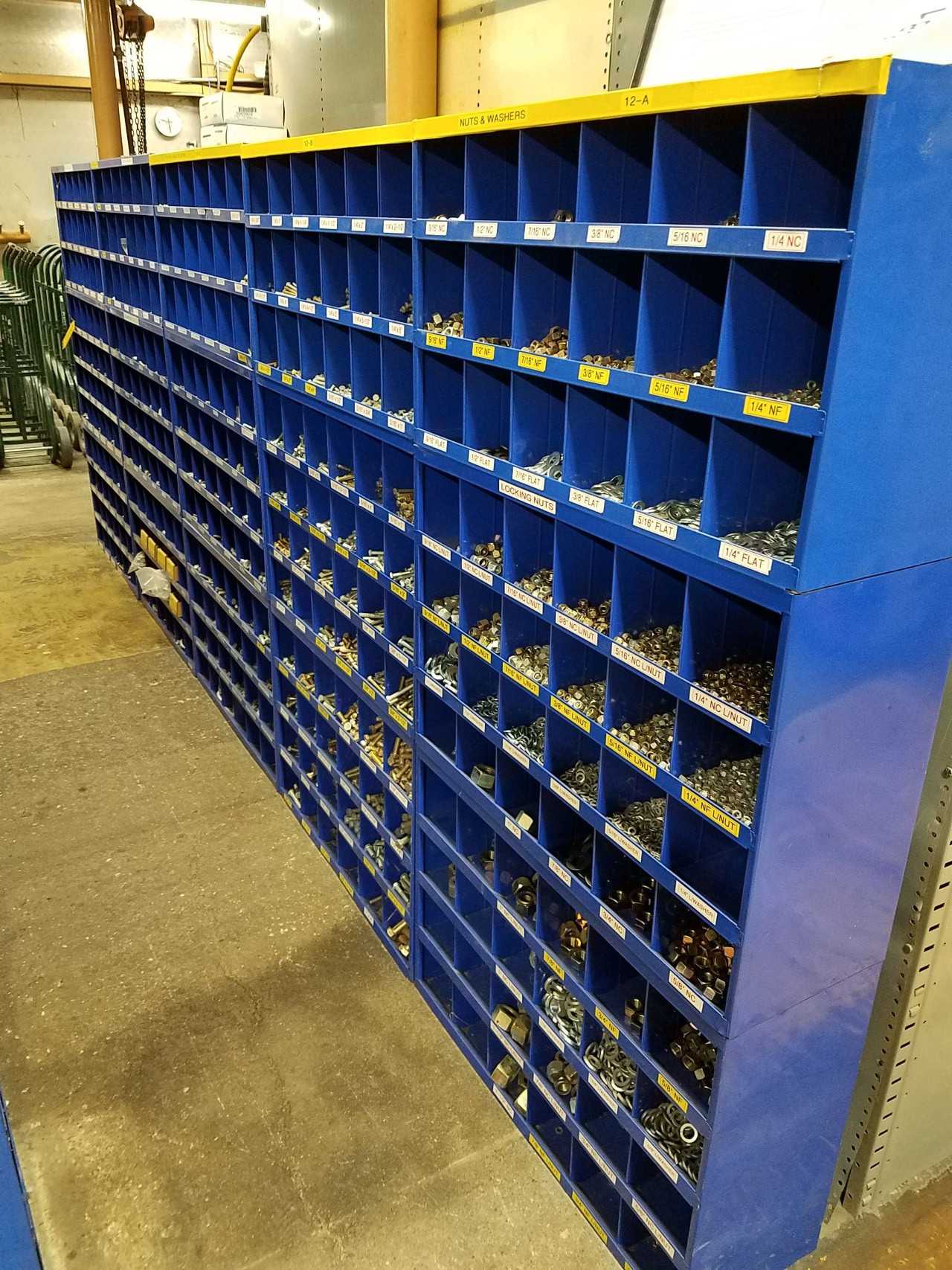 Lot of pigeon hole shelving with metal nuts, washers, and bolts - SHELVING Lot of pigeon hole shelving with metal nuts, washers, and bolts - SHELVING