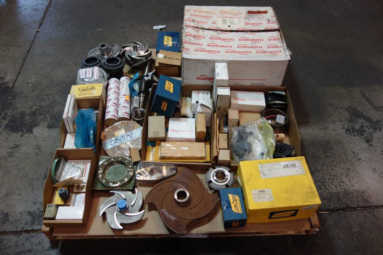 1 PALLET OF ASSORTED PUMP PARTS & ACCESSORIES, GARD ASSEMBLY BEARING- JOHN CRANE, FLOWSERVE, INGERSOLL RAND - BEARINGS