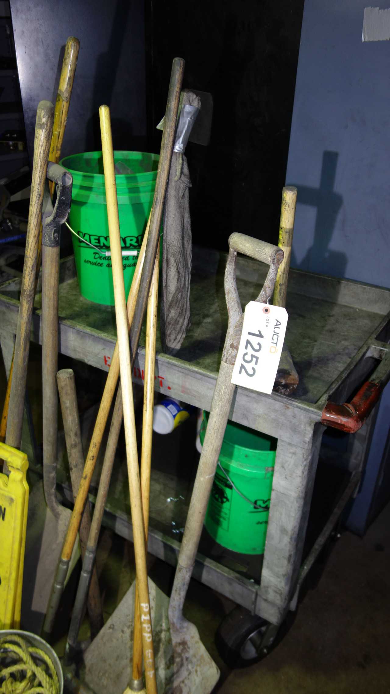 LOT OF ASSORTED BROOMS, SHOVELS, CLEANING SUPPLIES - PLANT & FACILITY