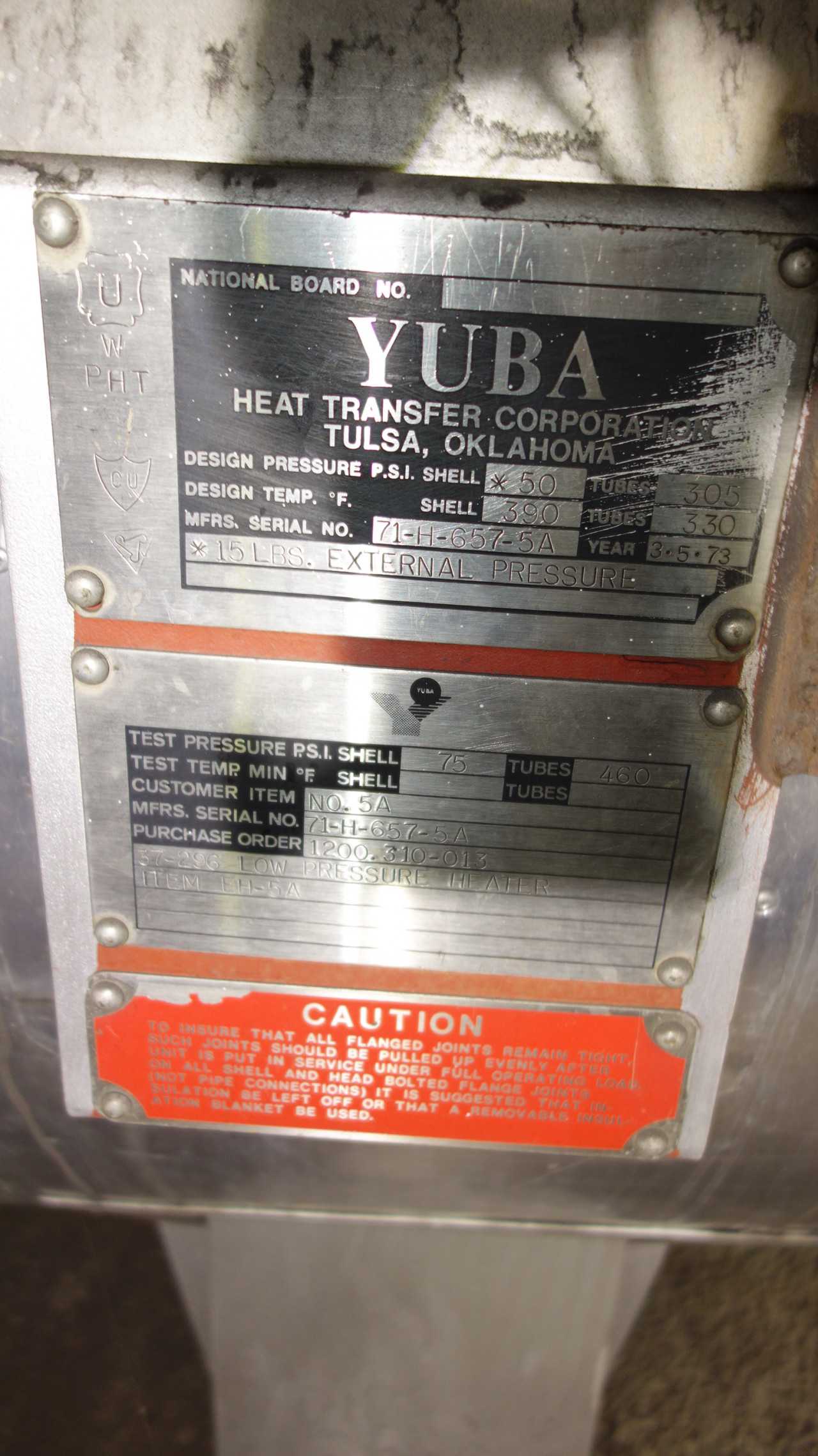 LOT OF 2 YUBA FEEDWATER HEAT EXCHANGERS
