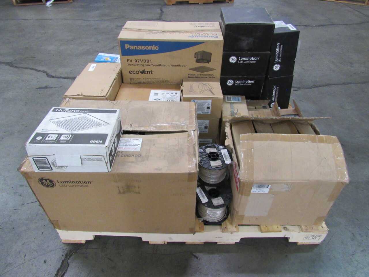Pallet 67x Assorted Lights, LEDs, Electric Fans, Electrical Enclosures, & Cable/Wire/Cord/Outlets - LIGHTING