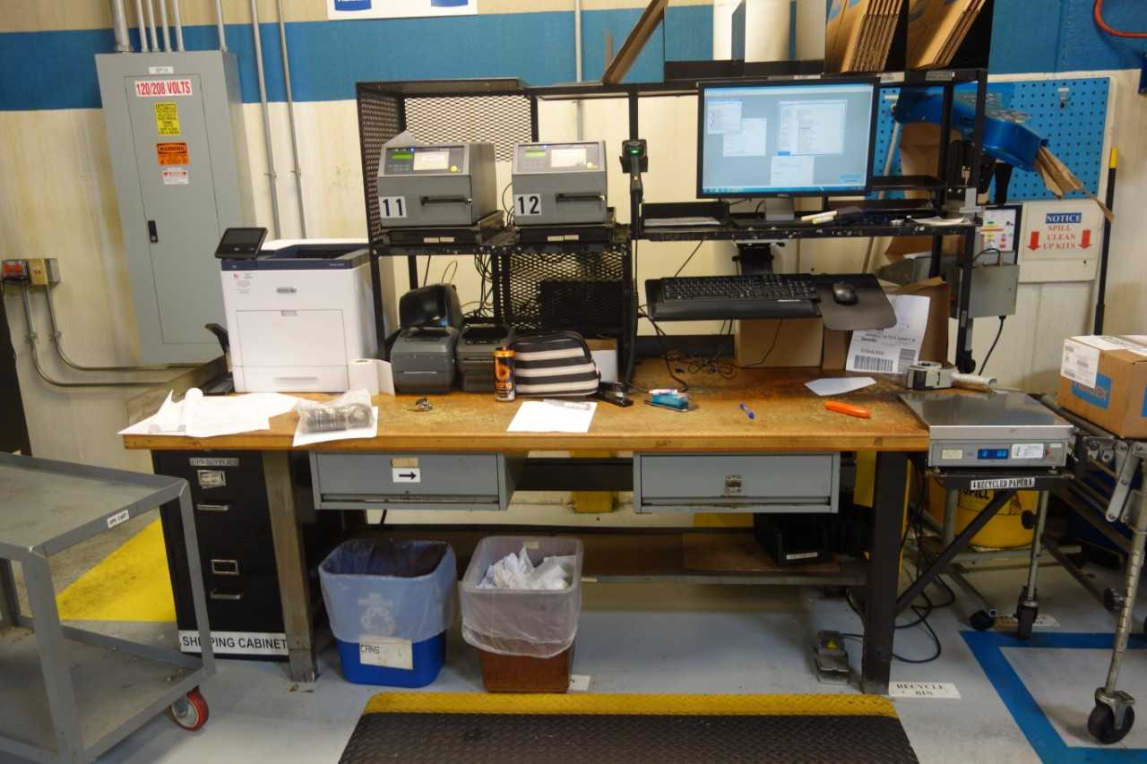 Shipping workstation desk and shelf, contents excluded - PLANT & FACILITY