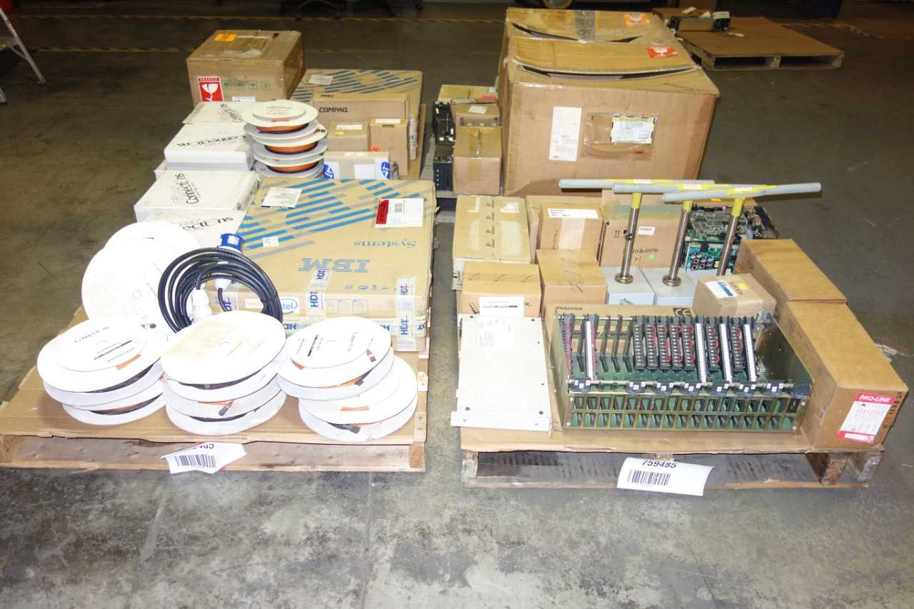 4 PALLETS OF ASSORTED ELECTRICAL AUTOMATION, FIBER OPTIC CABLE-WIRES, CHASSIS MODULES, COMMUNICATION MODULES, CIRCUIT BOARDS, CORSET CABLE AND ACCESSORIES - ELECTRICAL COMPONENTS