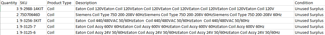 Quantity of 8x Assorted Coils - INDUSTRIAL PARTS Quantity of 8x Assorted Coils - INDUSTRIAL PARTS