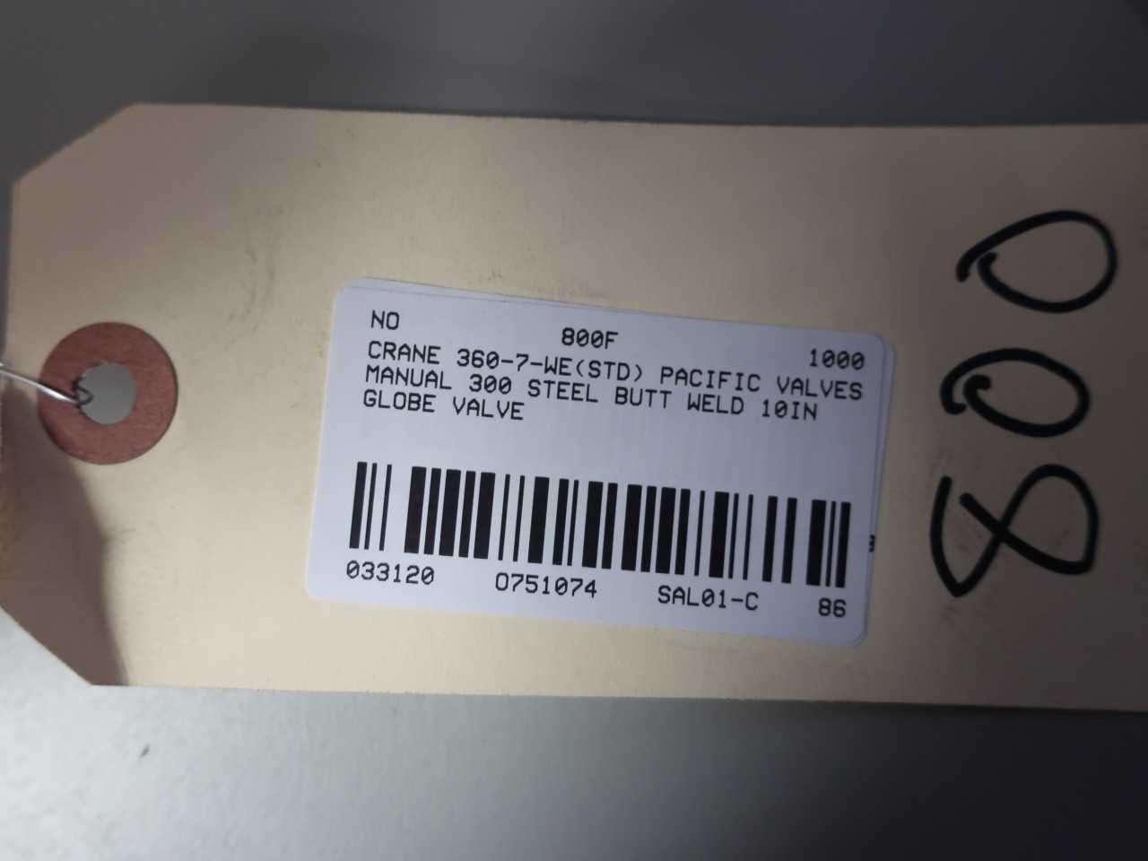 CRANE 360-7-WE(STD) PACIFIC MANUAL 300 STEEL BUTT WELD 10IN GLOBE VALVE - GLOBE VALVE