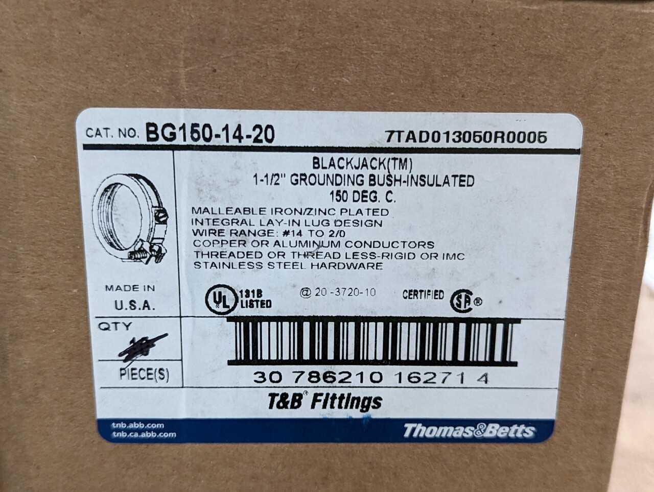 [T&B - Case of 50] "BG150-14-20" 1.5in Insulated Bushing - CIRCUIT BREAKERS