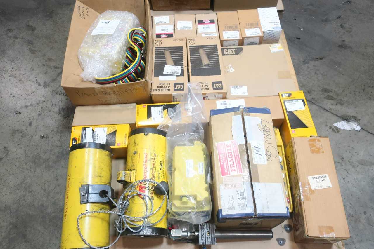 2 PALLETS OF MISCELLANEOUS MATERIAL HANDLING EQUIPMENT - FILTERS,TOOL BALANCER, HOISTING,HOIST REMOTE - NATIONAL, FLEETGAURD, CATERPILLAR - LIFTING EQUIPMENT