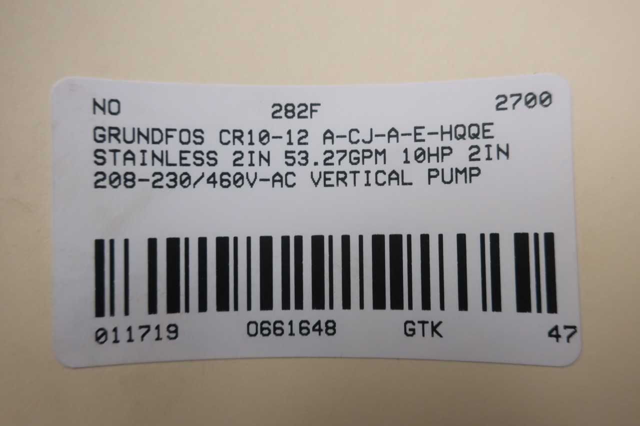 GRUNDFOS CR10-12 A-CJ-A-E-HQQE STAINLESS 2IN 53.27GPM 10HP 2IN 208-230/460V-AC VERTICAL PUMP - ELECTRIC MOTORS