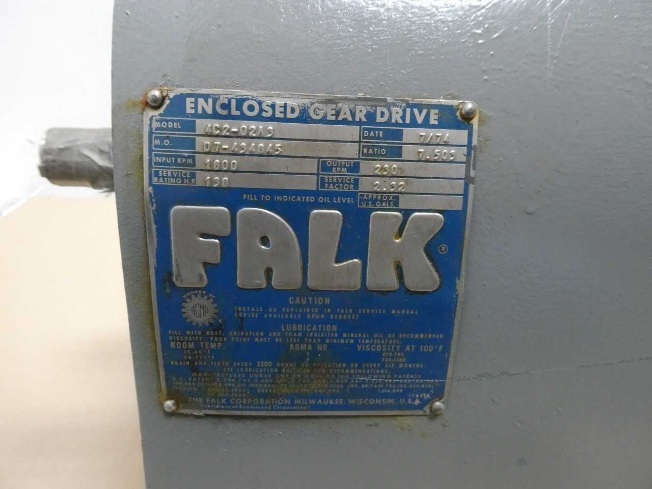 FALK 4C2-02A3 138HP 7.503:1 ENCLOSED GEAR DRIVE - GEAR REDUCERS