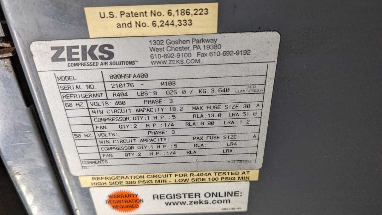 Zeks True cycling air dryer unit 800HSFA400 - AIR DRYERS