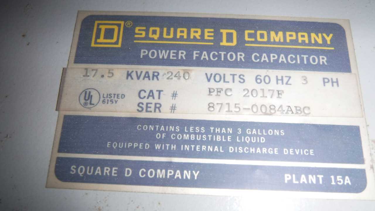 SquareD Power Factor Capacitor - ELECTRICAL COMPONENTS