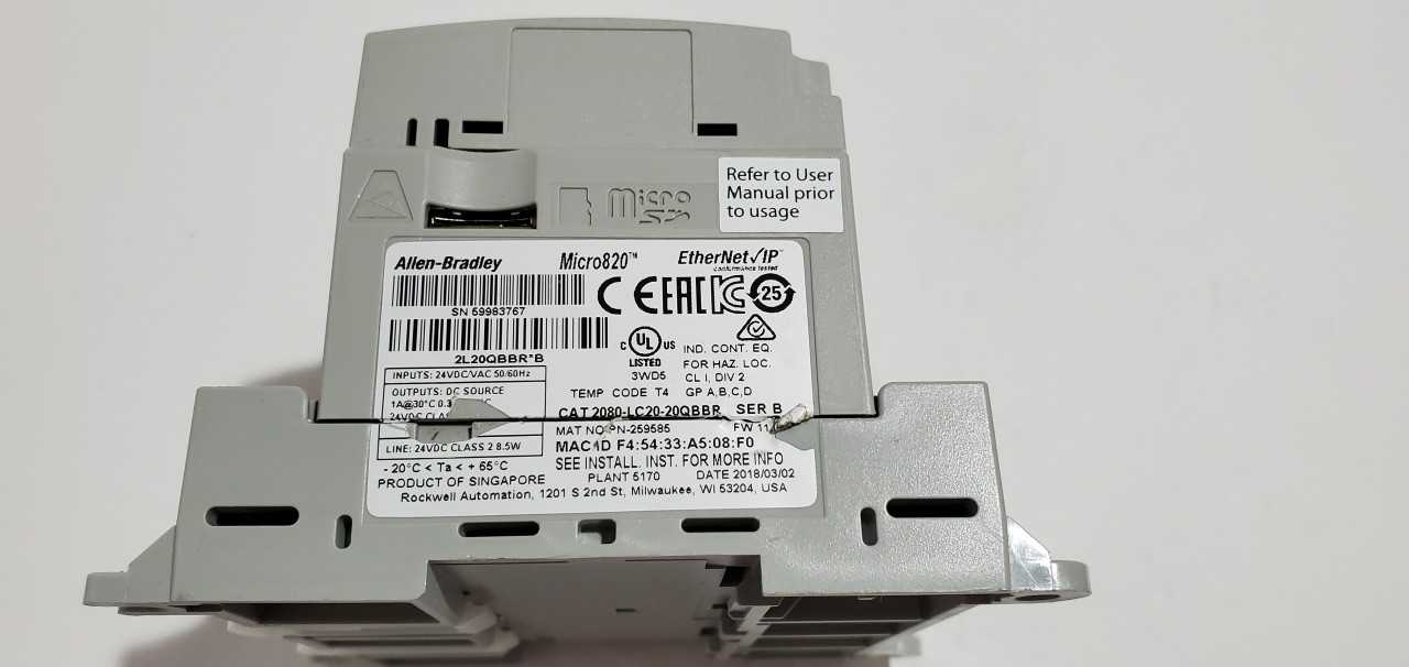 Allen Bradley Micro 820 2080-LC20-20QBB PLC - AUTOMATION & CONTROLS