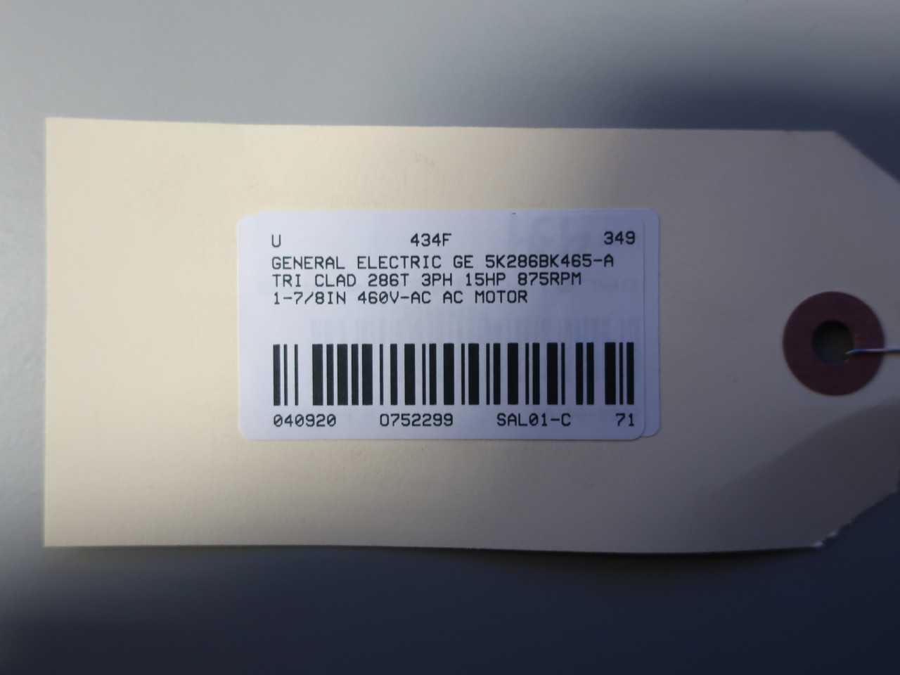 GE 5K286BK465-A TRI CLAD 286T 3PH 15HP 460V-AC MOTOR - ELECTRIC MOTORS