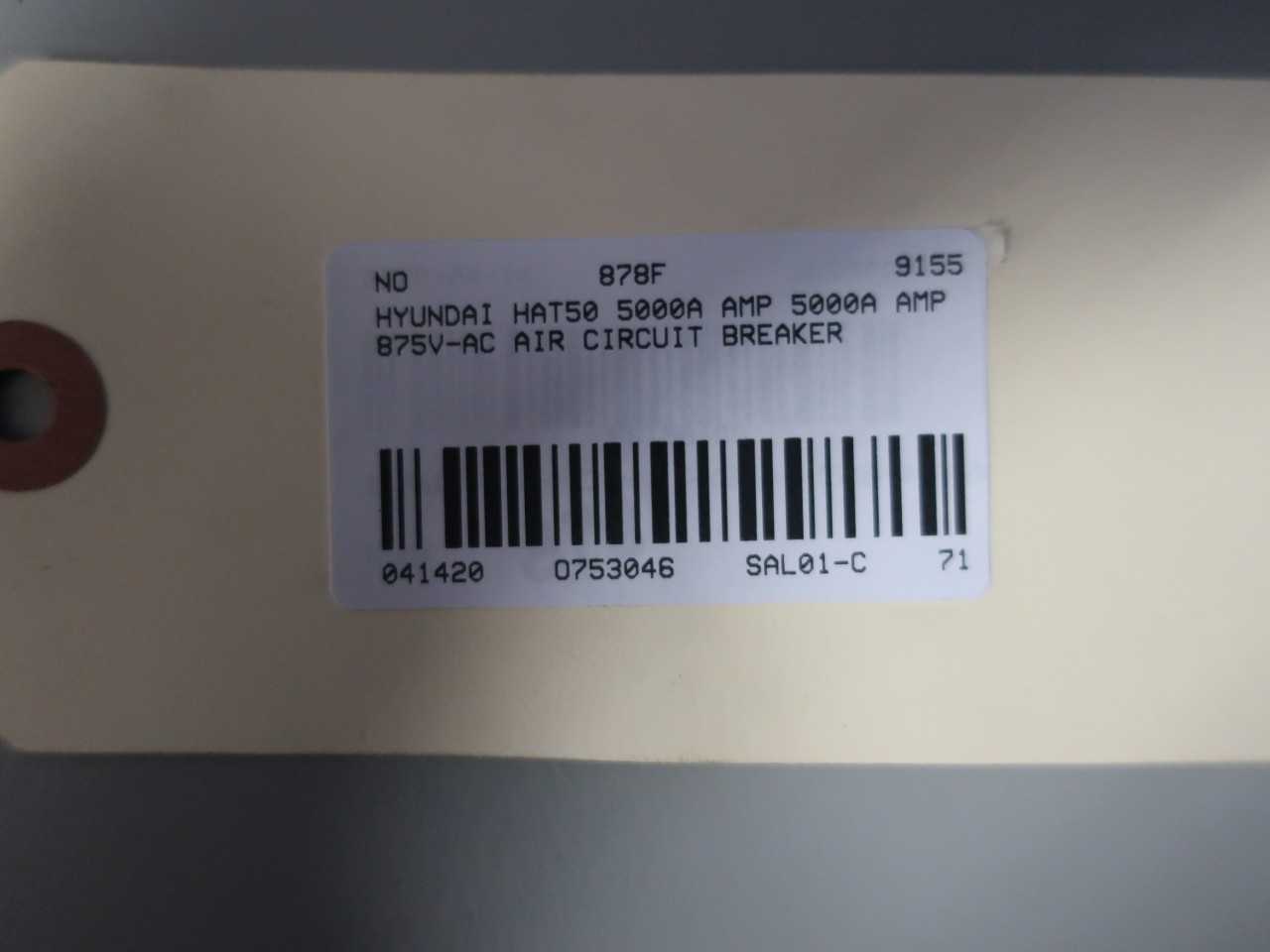 HYUNDAI HAT50 5000A AMP 875V-AC LOW VOLTAGE AIR CIRCUIT BREAKER - CIRCUIT BREAKERS