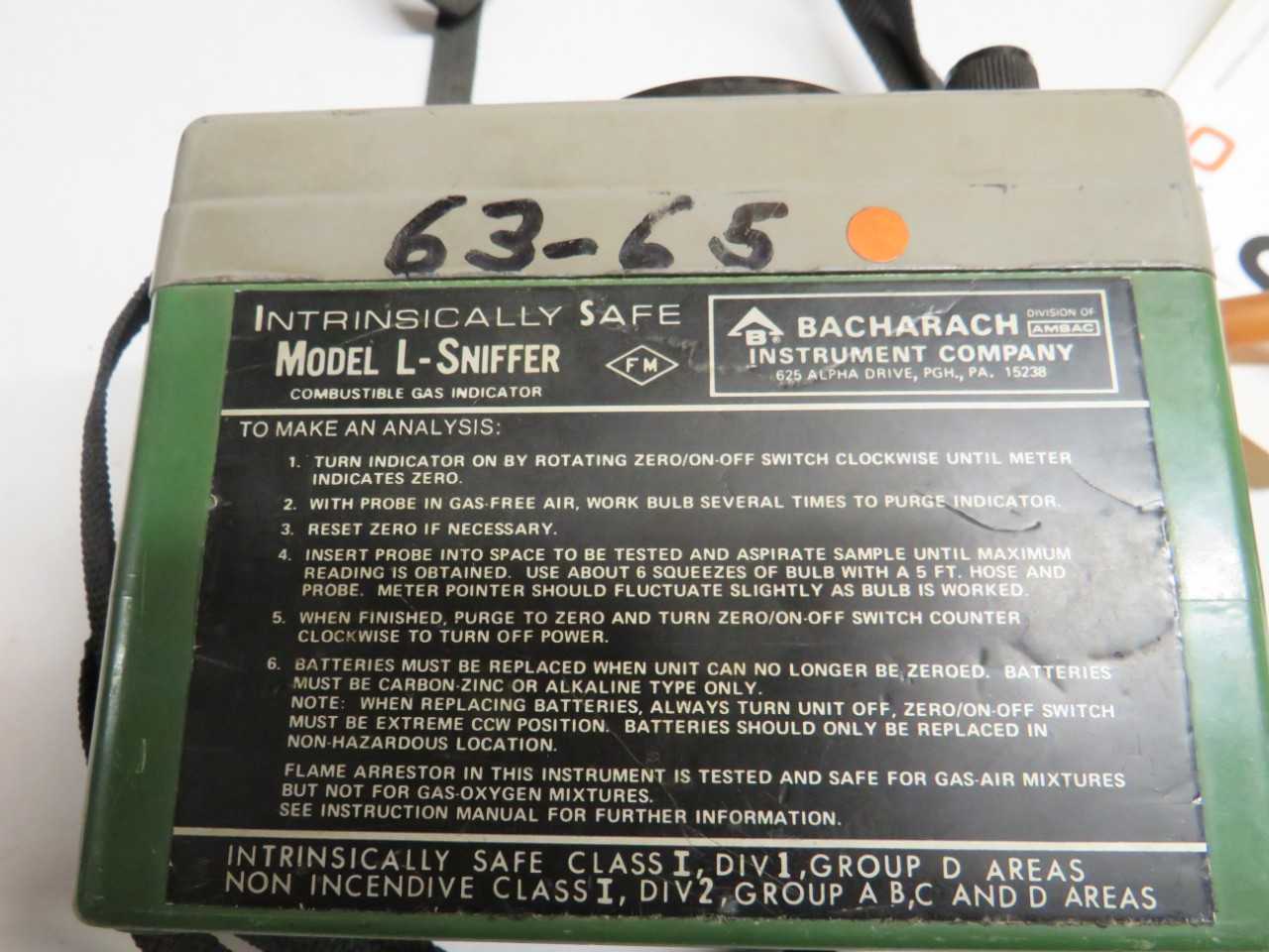 BACHARACH INSTRUMENT CO. MODEL L SNIFFER - ELECTRIC POWER TOOLS
