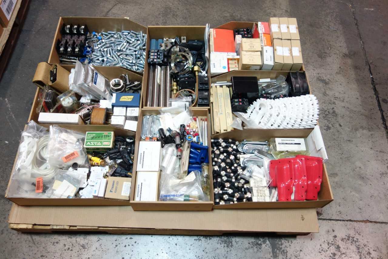 3 PALLETS OF ASSORTED MISCELLANEOUS INDUSTRIAL SURPLUS - ELECTRICAL COMPONENTS