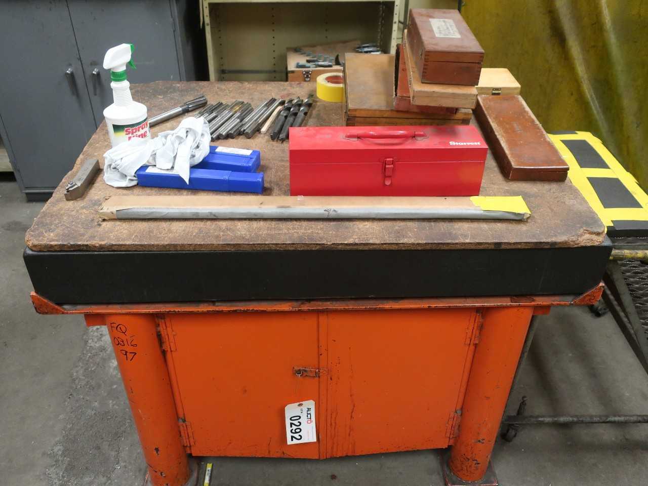 Steel work table with 36"x48" granite surface, micrometers, calipers, machining/milling bits - ELECTRIC POWER TOOLS