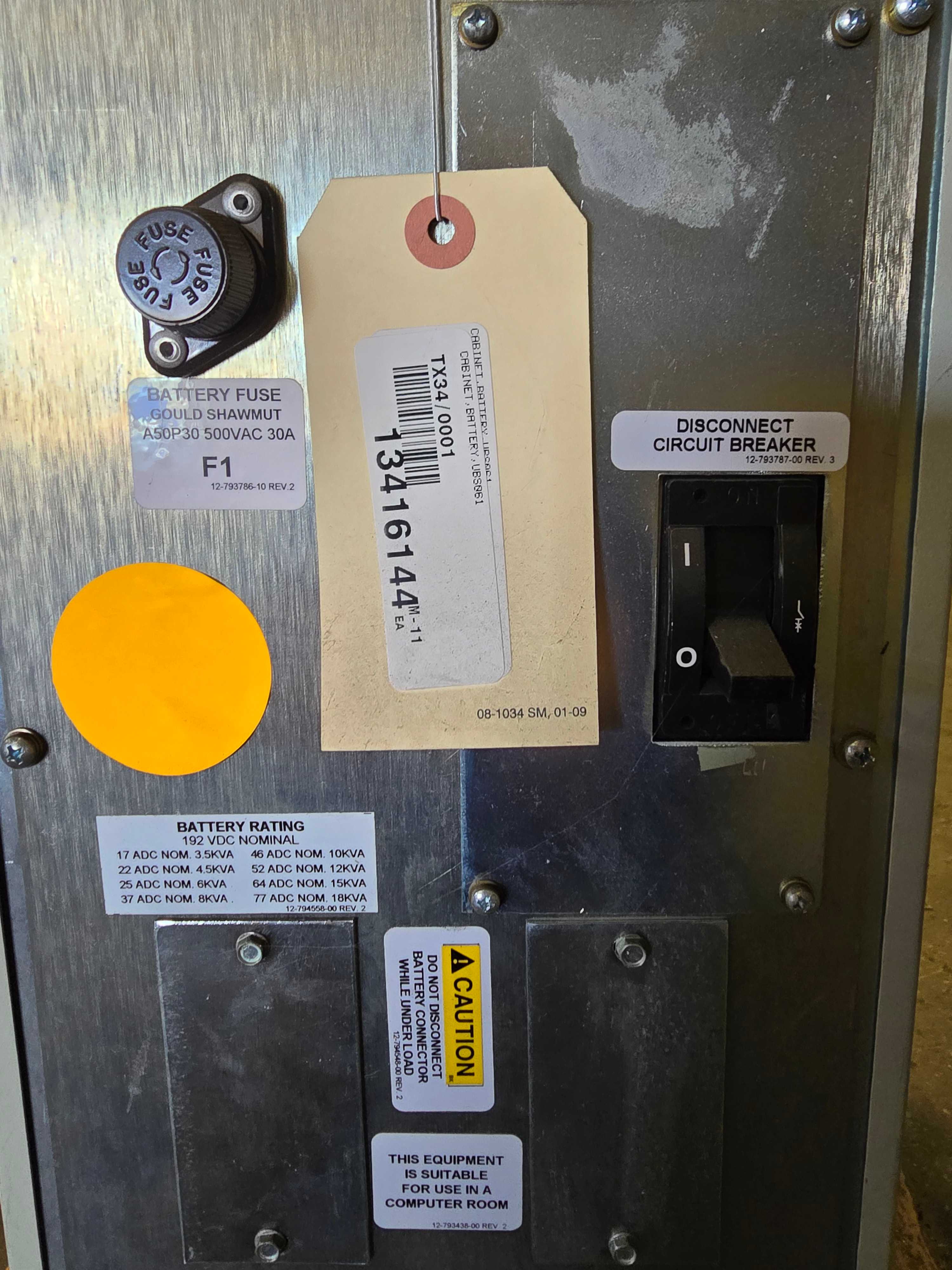 LIEBERT - VBS061 INTERMITTENT DUTY BATTERY CABINET - ELECTRICAL COMPONENTS