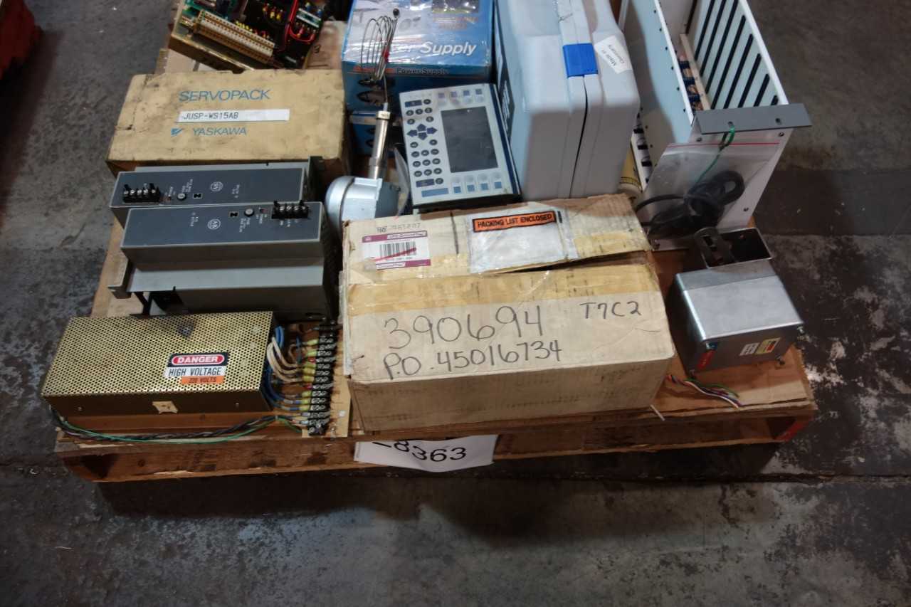 1 PALLET OF ASSORTED ELECTRICAL- AC MOTOR DRIVES, SERVO MOTOR, SERVO AMP- ALLEN BRADLEY, ABB, YASKAWA - SERVO