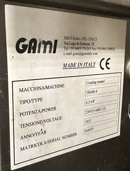2022 GAMI TR600-4 Cooling Tunnel - TEMPERATURE CONTROL COMPONENTS