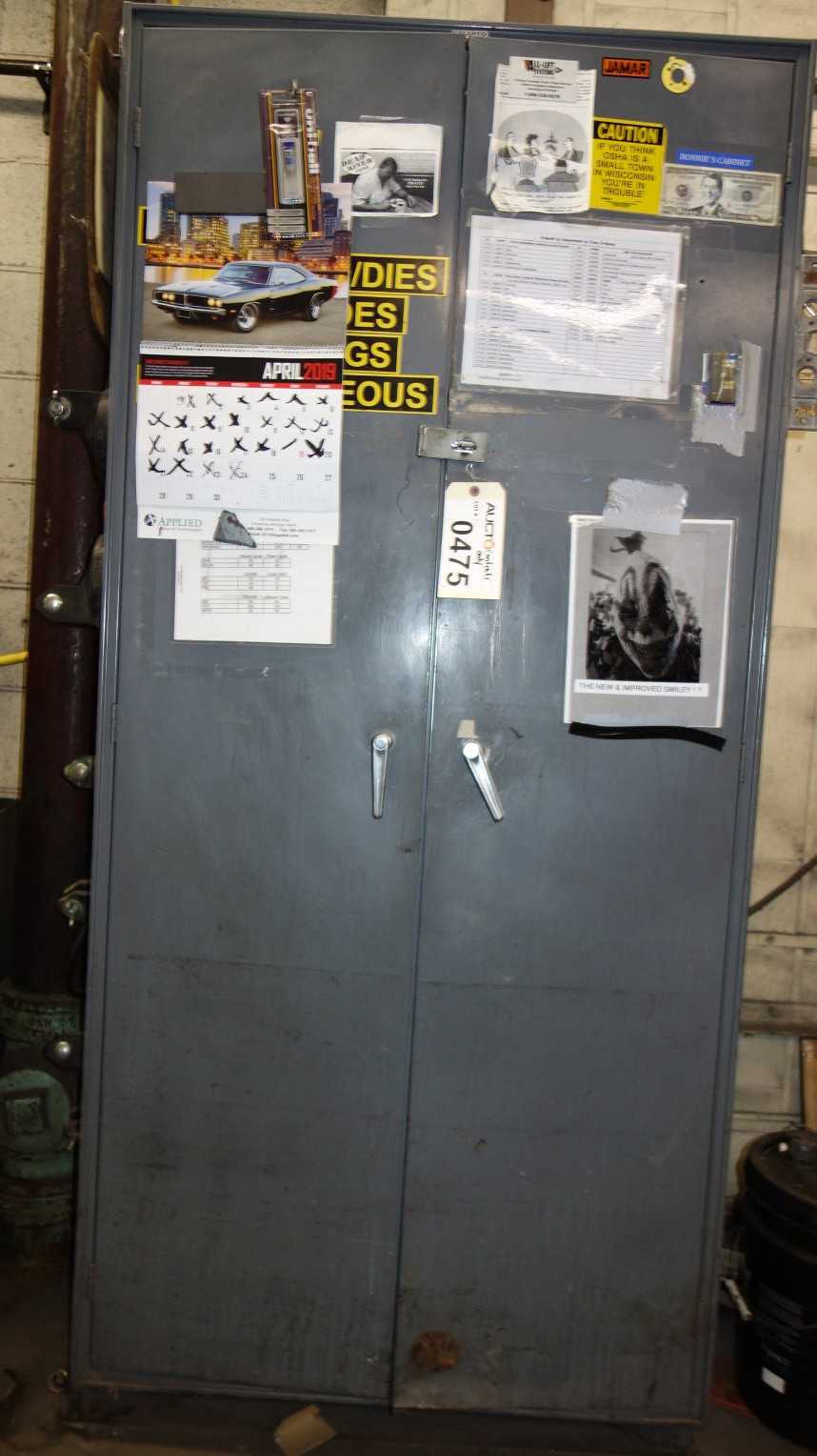 CABINET WITH CONTENTS ASSORTED FITTINGS SCREWS AND LABELS - TOOL STORAGE