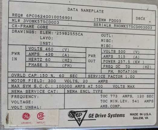 GE GENERAL ELECTRIC 515 amp Frequency Drive 3V0MK575CD003 460V-AC DRIVE - ELECTRIC MOTORS