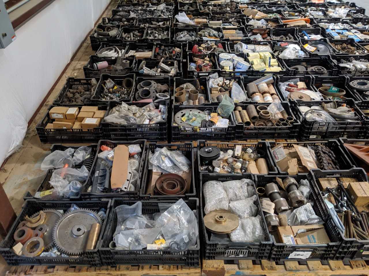 30 PALLETS OF ASSORTED PIPE FITTINGS, OIL SEALS, FASTENERS, PUMP PARTS, SEALS - PROCESS EQUIPMENT