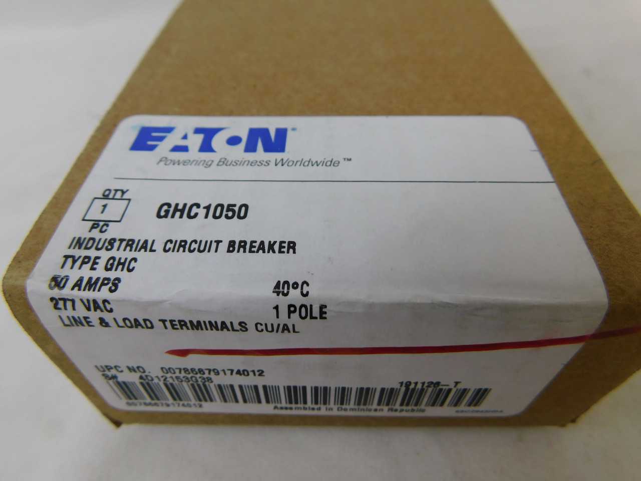 Quantity of 4 New Surplus Eaton GHC1050 MCCB GHC 1P 50A 277V - ELECTRICAL COMPONENTS