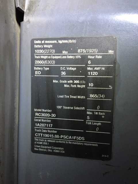 2005 Crown RC3020-30 standup counterbalance, Lemoyne, PA - FORKLIFTS