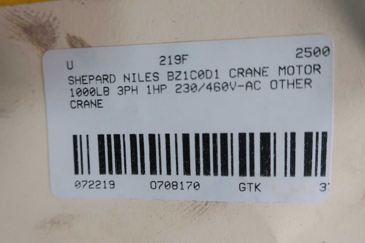 SHEPARD NILES BZ1C0D1 CRANE MOTOR 1000LB 3PH 1HP 230/460V-AC OTHER CRANE - ELECTRIC MOTORS