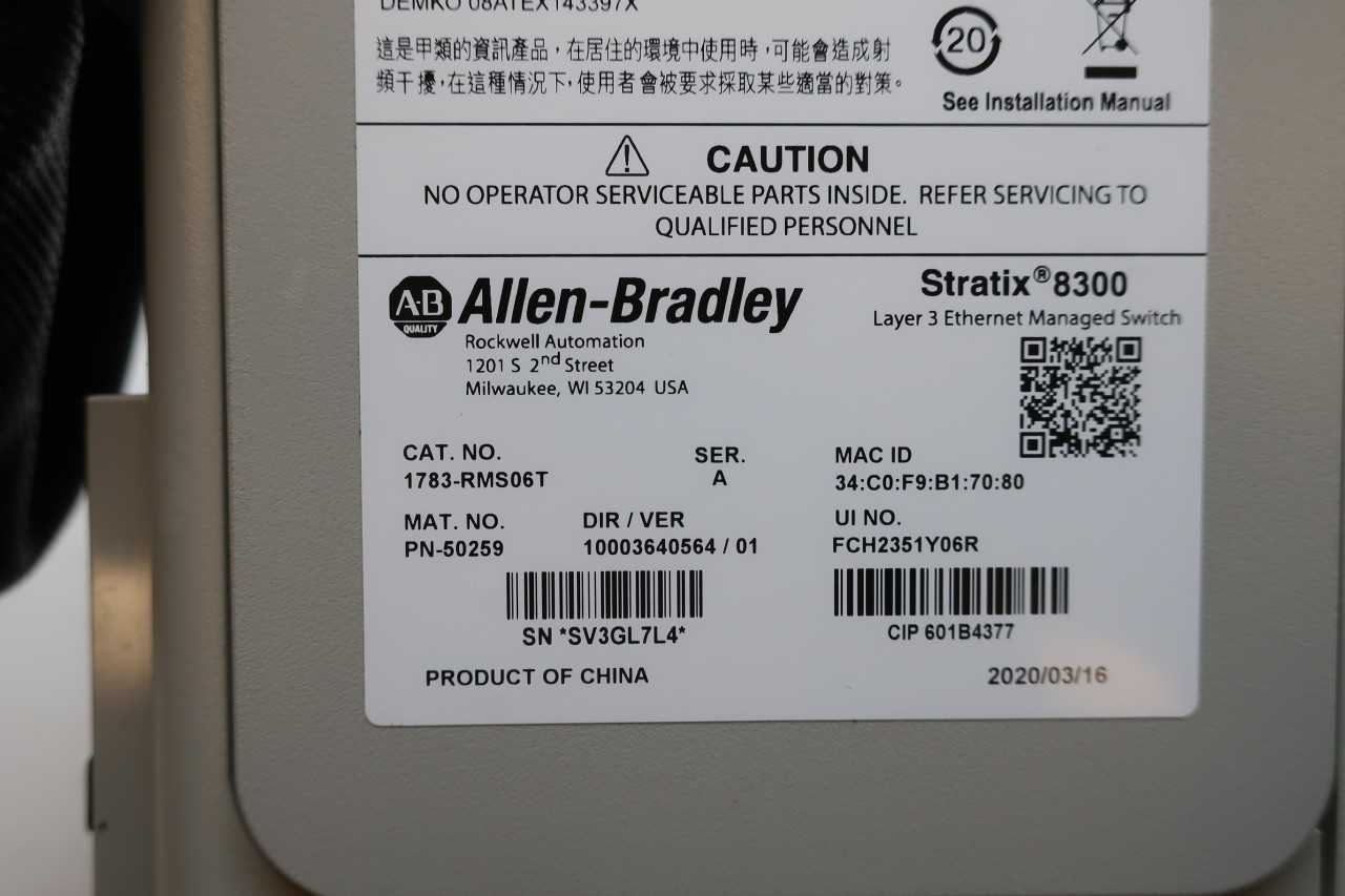 ALLEN BRADLEY 1783-RMS06T STRATIX 8300 ETHERNET SWITCH - AUTOMATION & CONTROLS