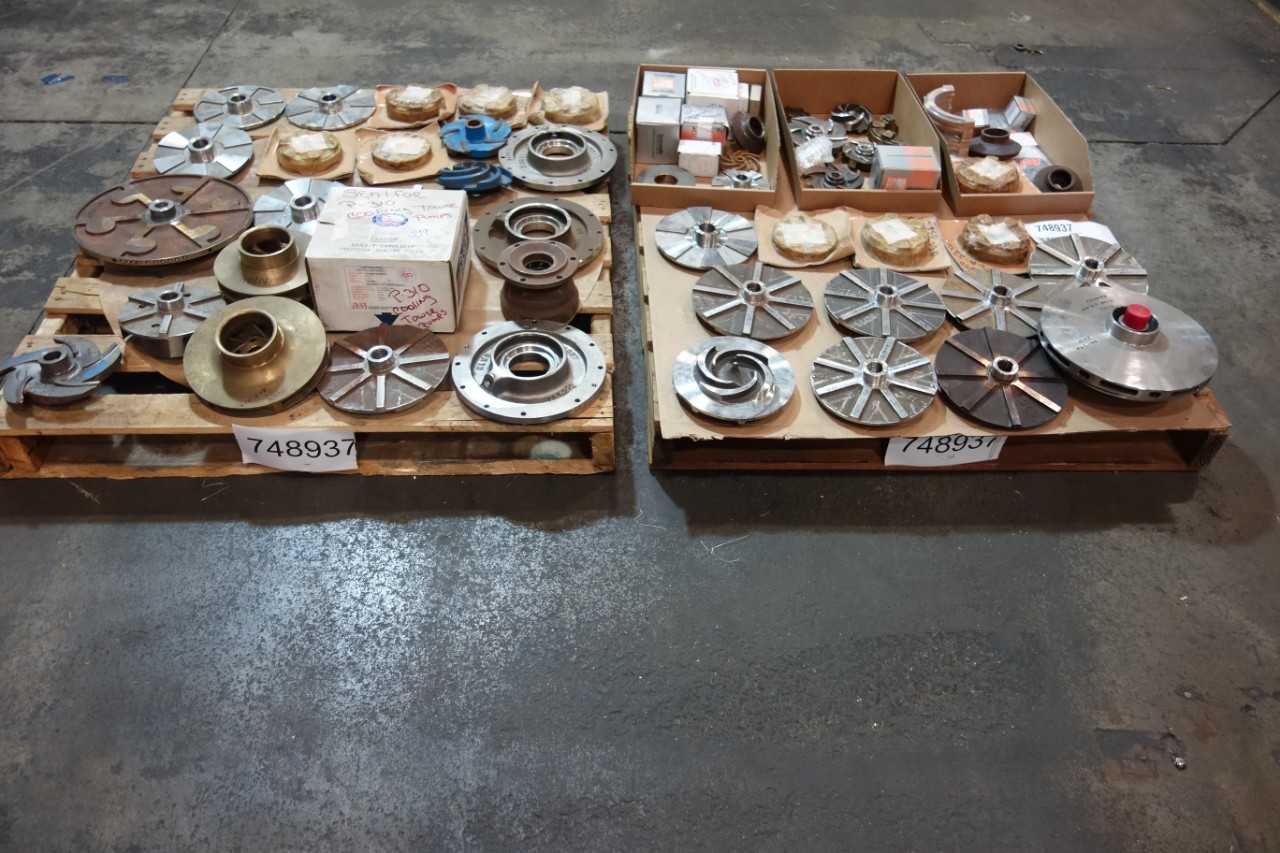 2 PALLETS OF ASSORTED PUMP PARTS & ACCESSORIES & PUMP PART REPAIR KITS- GOULDS, WILFLEY - PUMPS