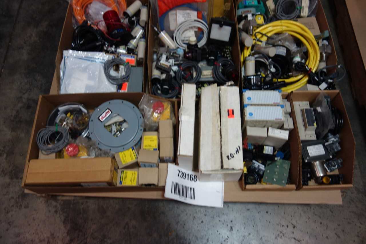 1 PALLET OF CABLE-WIRE CONTROLS, SENSOR CONTROLS- BANNER, TURCK, EMERSON - INDUSTRIAL PARTS