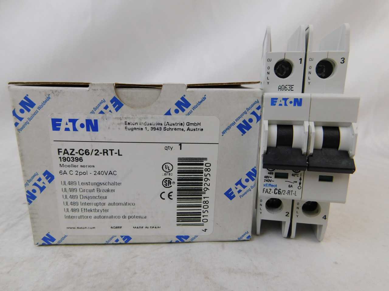 (70) Eaton FAZ-C6/2-RT-L Plug In FAZ 2P 6A 120/240VAC 50/60Hz - CIRCUIT BREAKERS