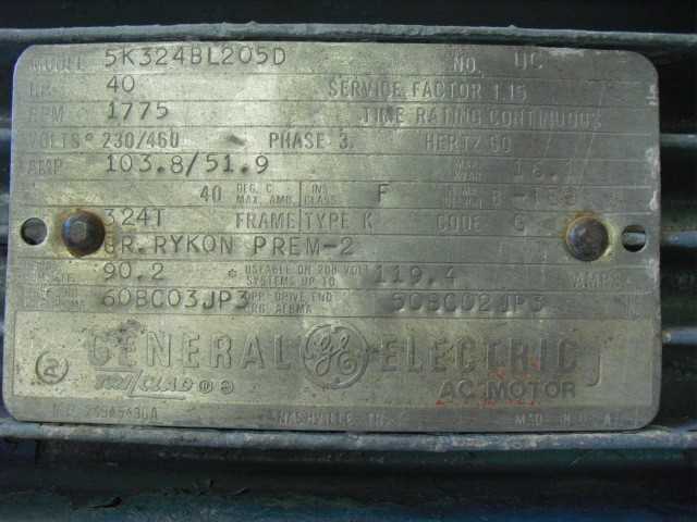 40 HP 1800 RPM 324T Frame GE Motor - ELECTRIC MOTORS