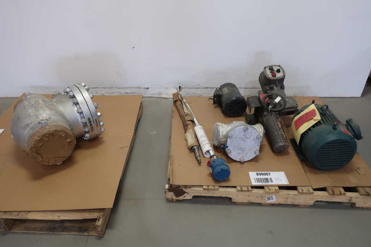 2 PALLETS OF ASSORTED VALVES, AC MOTOR, LEVEL SWITCH - ELECTRIC MOTORS