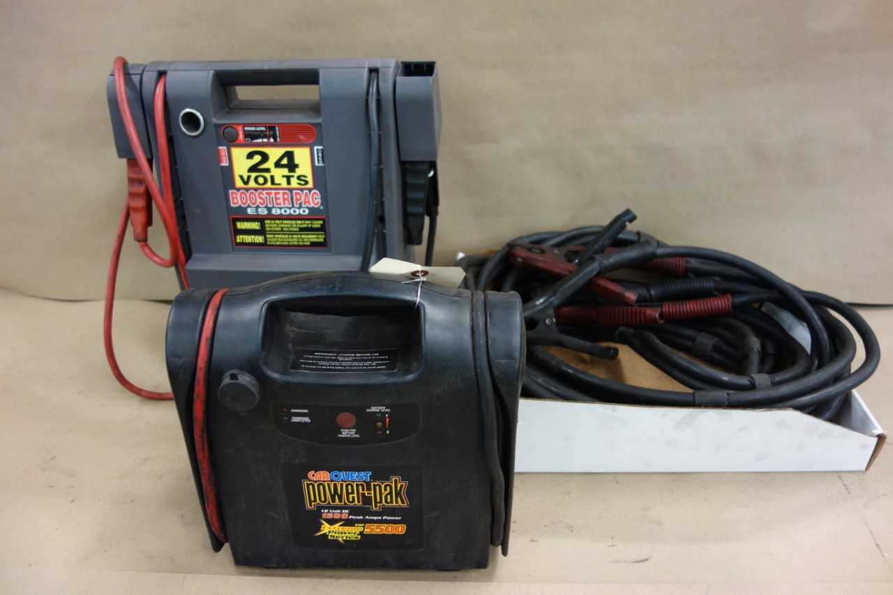 LOT OF 3 CAR BATTERY BOOSTER PACKS & CABLES - MATERIAL HANDLING
