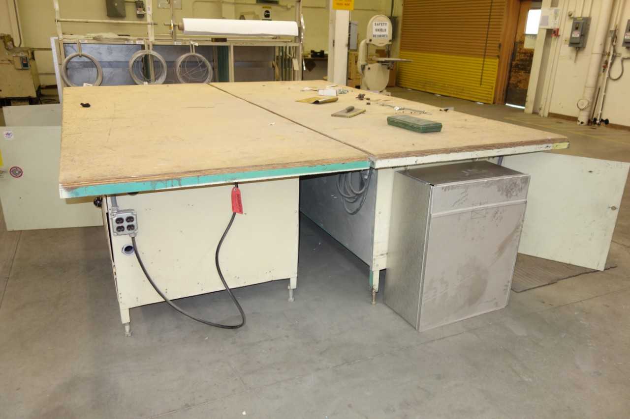 Lot of 2 Work Table with Wooden Surface and Contents 10' x 4' x 3' - MATERIAL HANDLING