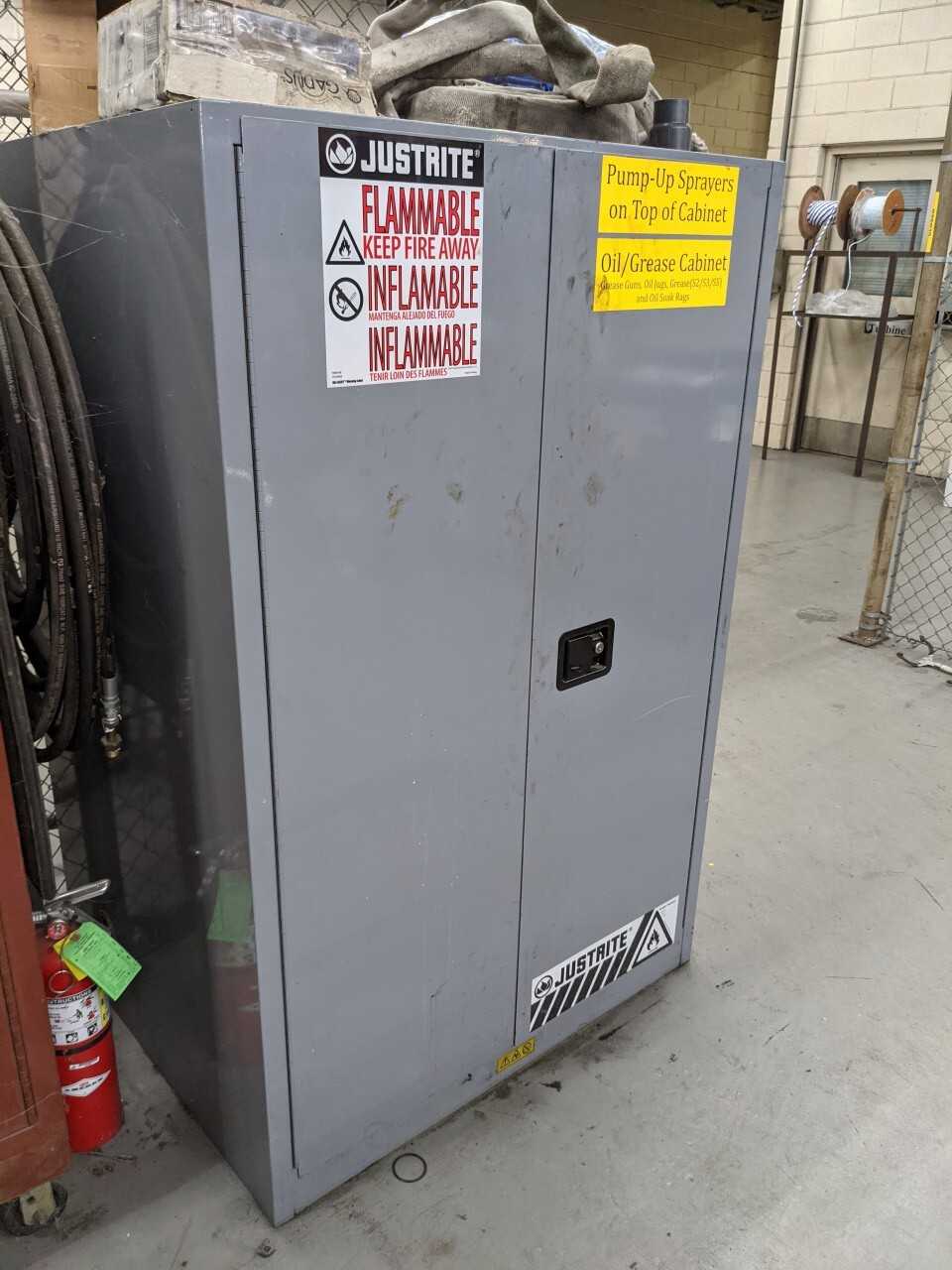 Justrite flamable storage cabinet with contents - PLANT & FACILITY EQUIPMENT