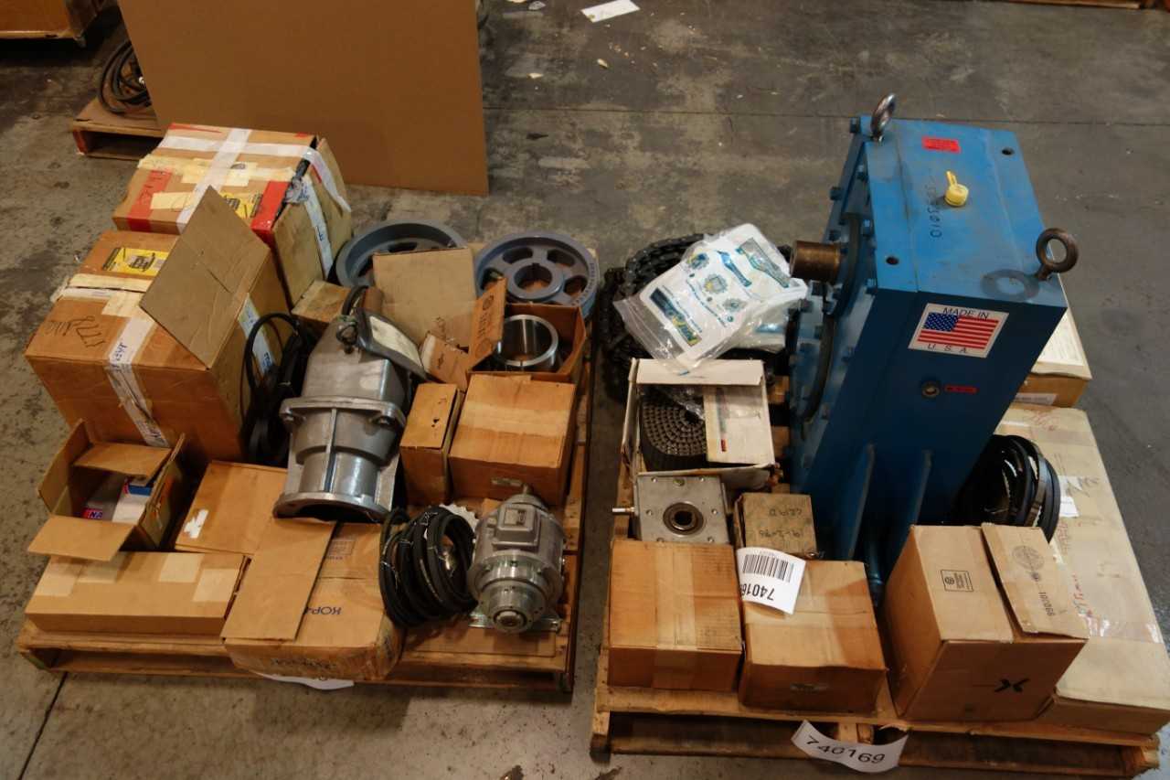 2 PALLETS OF ASSORTED GEAR REDUCERS, BEARINGS, POWER TRANS REPLACEMENT PARTS- DODGE, MAYR, GATES - GEAR REDUCERS 2 PALLETS OF ASSORTED GEAR REDUCERS, BEARINGS, POWER TRANS REPLACEMENT PARTS- DODGE, MAYR, GATES - GEAR REDUCERS