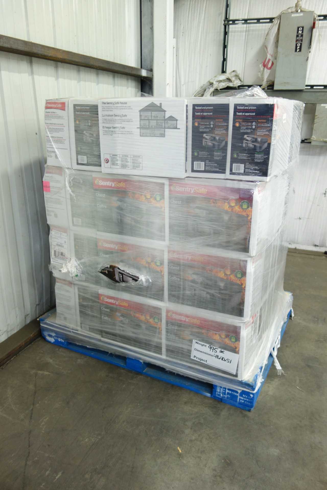 PALLET OF NEW IN BOX SENTRY FIREPROOF SAFES - ELECTRICAL COMPONENTS