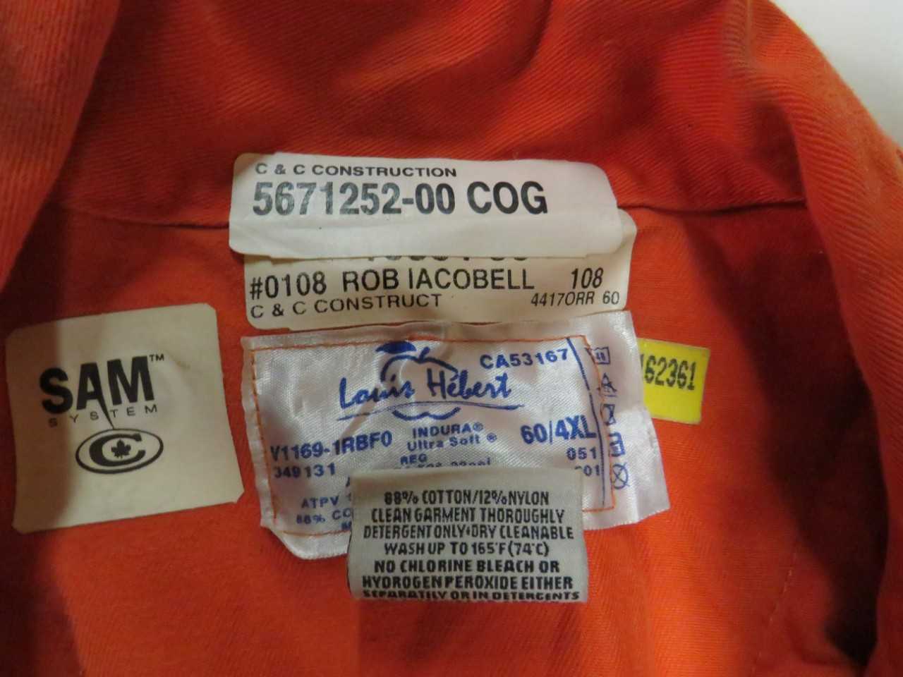 LOUIS HEBERT V1169-1RBF0 60/4XL FLAME RESISTANT COVERALLS - SAFETY SWITCH
