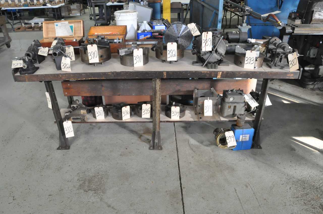 3 Wood Topped Work Benches Contents Not Included Not to Be Removed Until Empty - PLANT & FACILITY