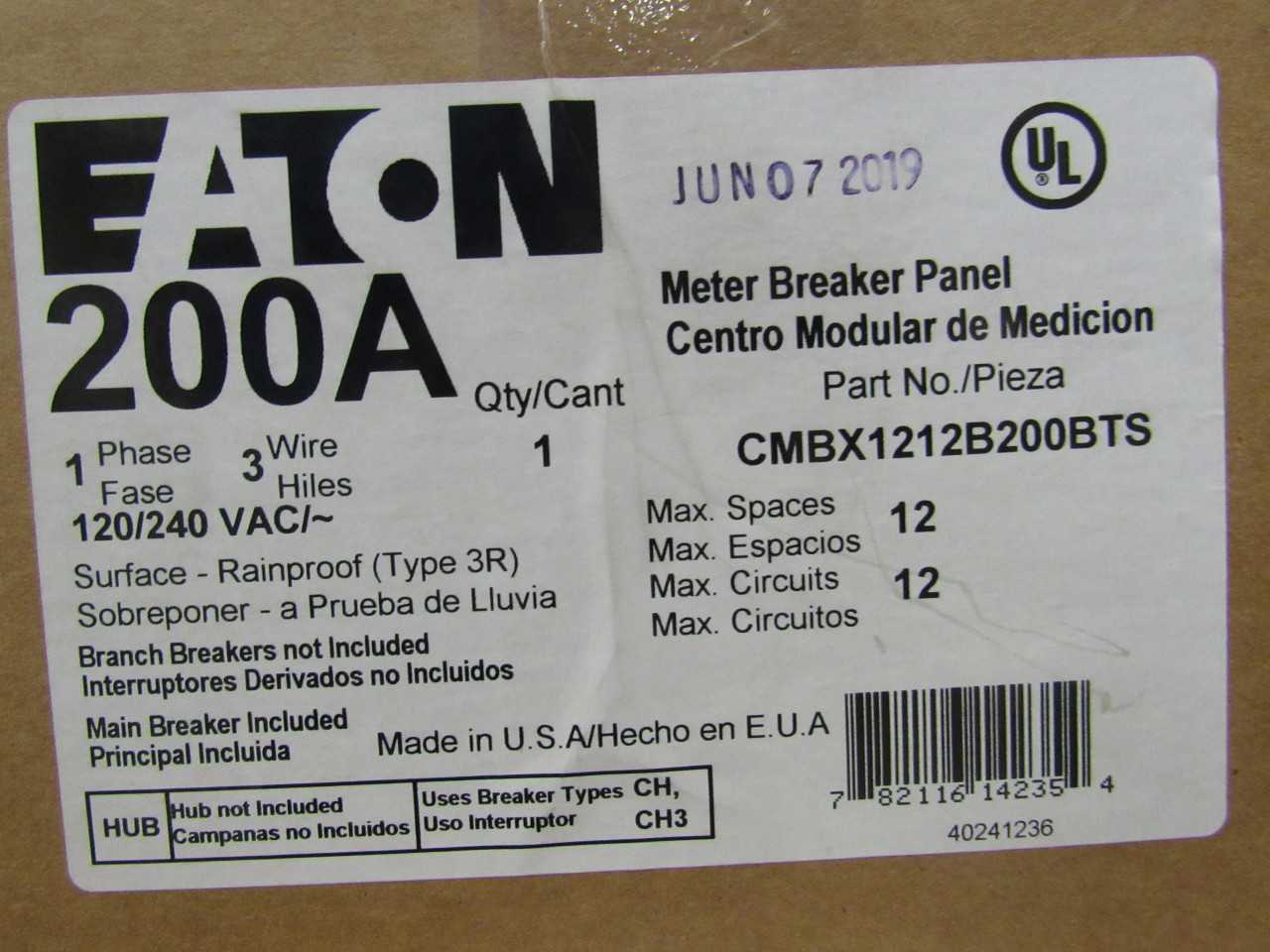 1x Eaton CMBX1212B200BTS Meter Breaker Panel - ELECTRICAL COMPONENTS