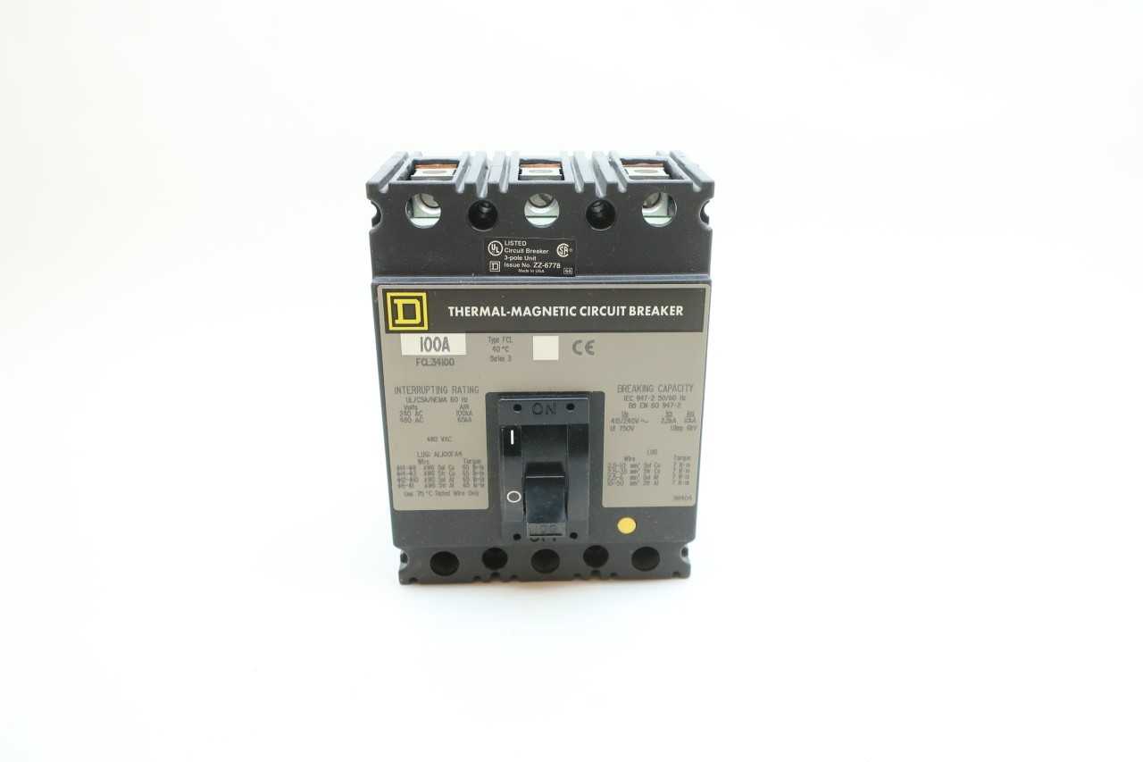 SQUARE D FCL34100 3P 100A AMP 240/480V-AC MOLDED CASE CIRCUIT BREAKER - CIRCUIT BREAKERS