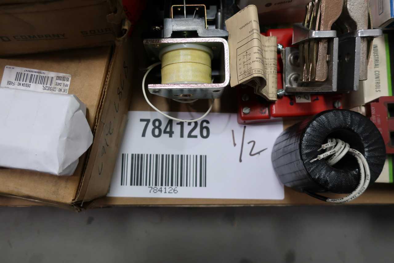 2 PALLETS OF ASSORTED RELAYS, BREAKERS, ELECTRICAL PARTS - ELECTRICAL COMPONENTS