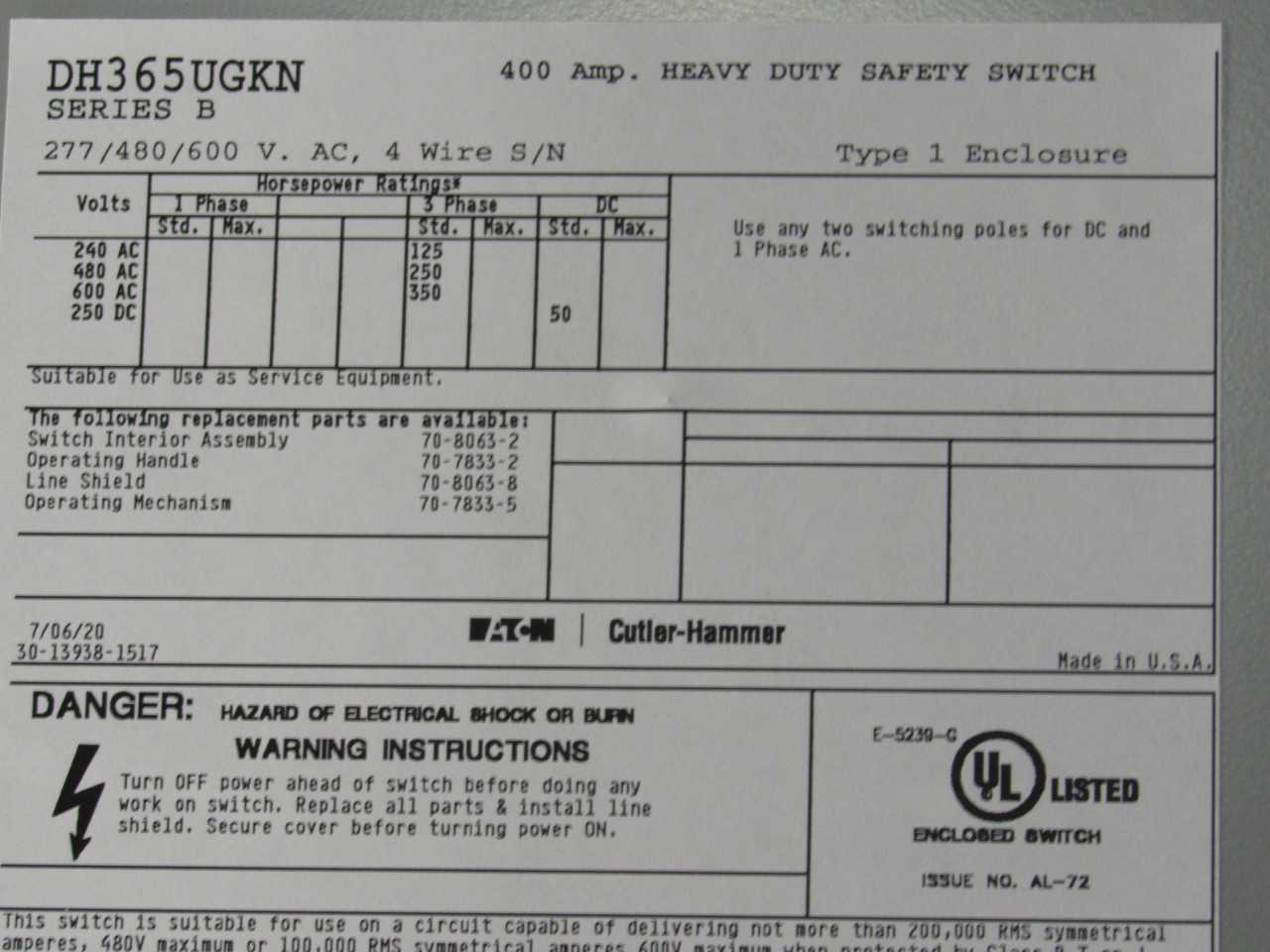 Eaton Heavy Duty Safety Switch - SAFETY EQUIPMENT