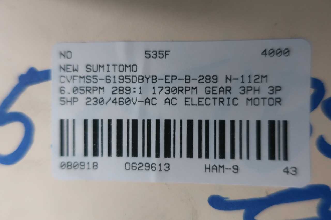 NEW SUMITOMO CVFMS5-6195DBYB-EP-B-289 6.05RPM 3PH 5HP 3-5/8IN 230/460V-AC GEARMOTOR - ELECTRIC MOTORS