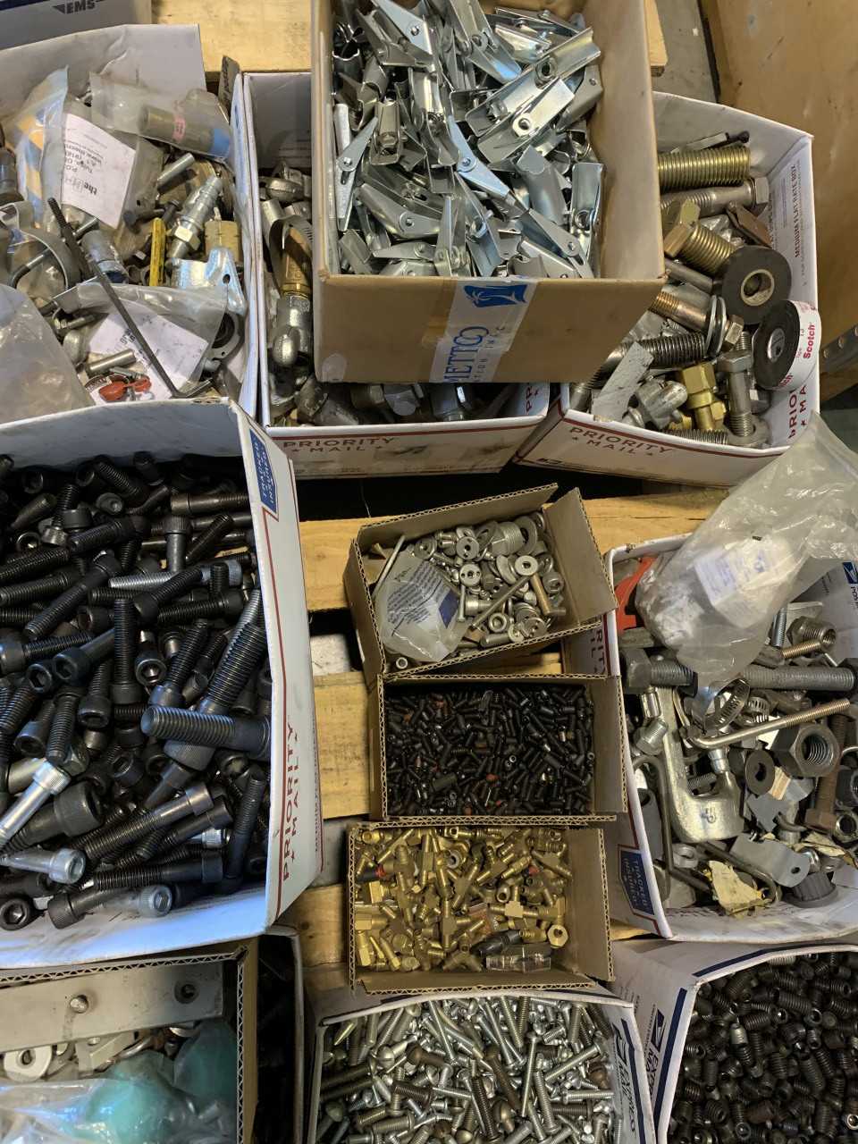 PALLET OF BOLTS AND FITTINGS VARIOUS TYPES AND SIZES - PROCESS EQUIPMENT