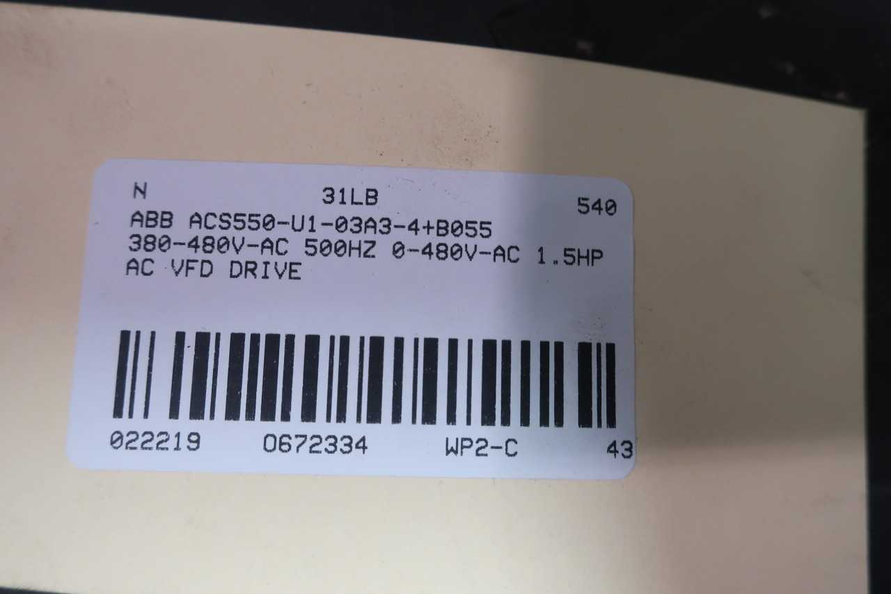 ABB ACS550-U1-03A3-4+B055 AC DRIVE 380-480V-AC 500HZ 0-480V-AC 1.5HP - MOTOR DRIVES